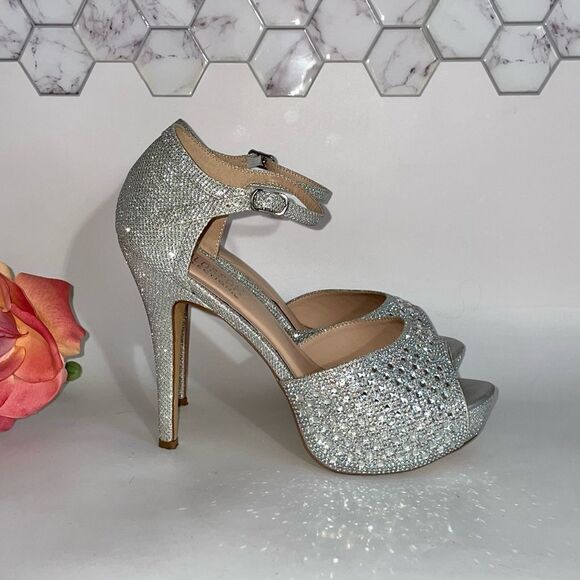 De Blossom Collection Silver Glitter & Rhinestone Heels - Picture 2 of 9